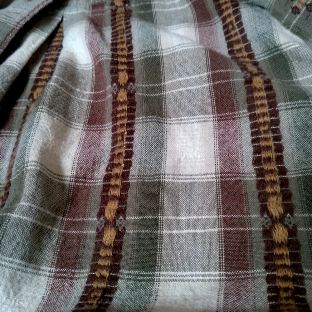 Vintage Casey And Max Blouse Women L Brown Plaid Embroidered Leaf Leaves Fall - Picture 14 of 15